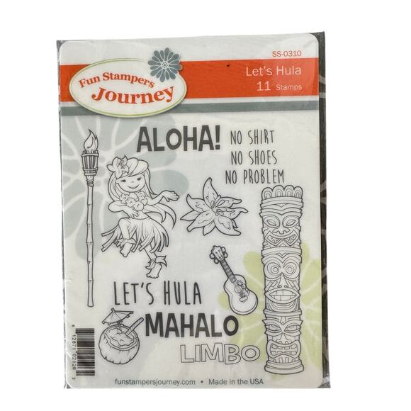 NWT Fun Stampers Scrapbooking Stamps Lets Hula Hawaiian Tiki Luau Party Craft - Picture 1 of 4